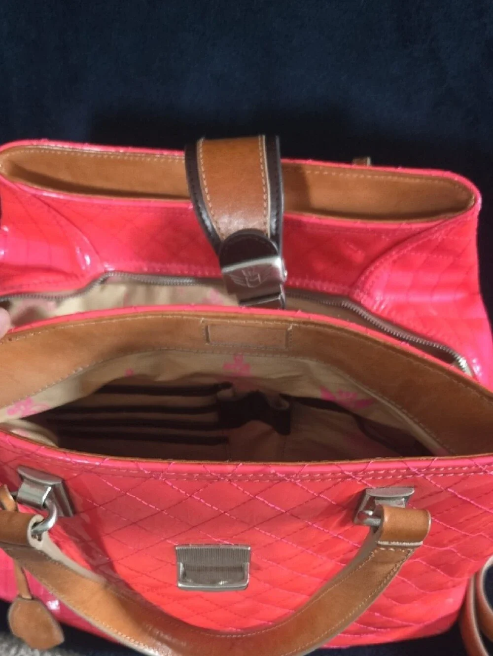 CONSUELA Rare Vintage Patent Pink Scream Candy Crush Quilted Tote *Discontinued*